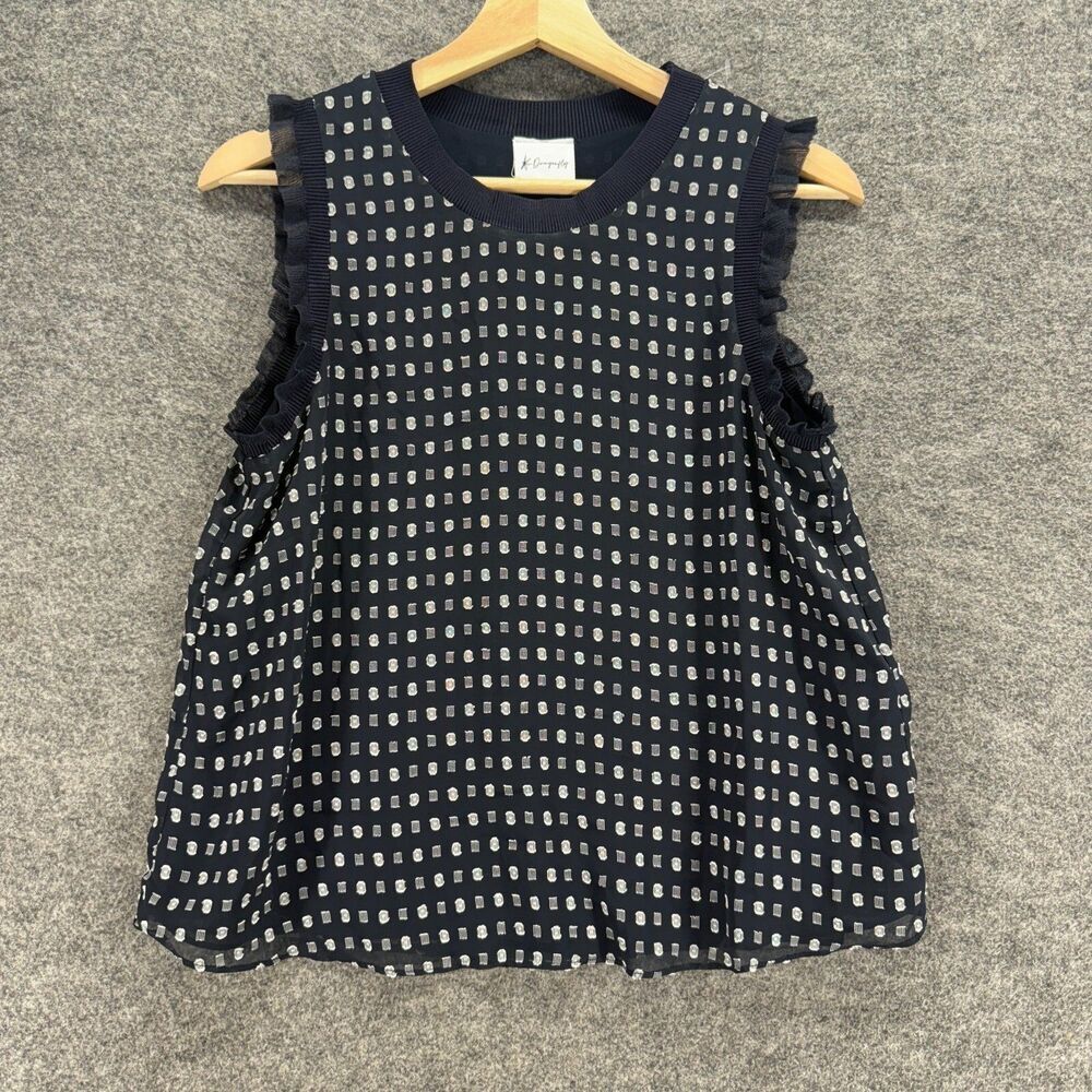 Dragonfly Blouse Women M Medium Black Geometric Sleeveless Wide Strap Lined